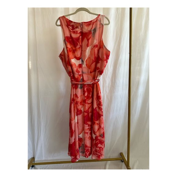 Jessica Howard orange/red floral midi chiffon dress, women's plus 24W - Picture 2 of 3